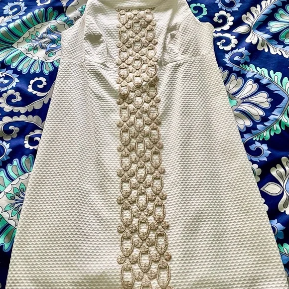 Lilly Pulitzer Jaqueline shift dress in Resort White with gold - Picture 6 of 10